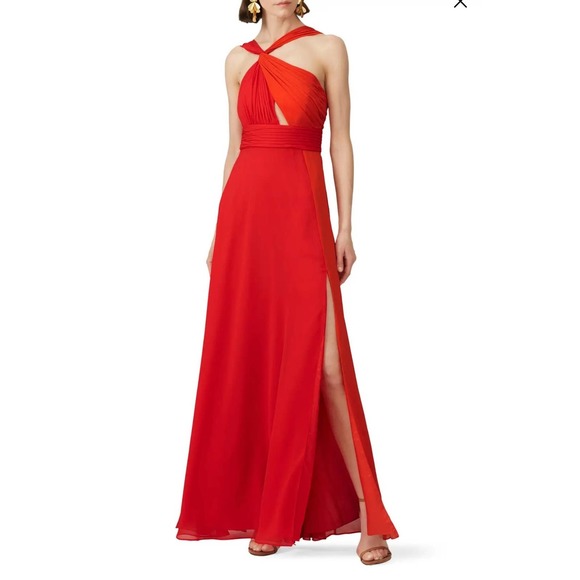 Jill Jill Stuart Dresses & Skirts - Jill Stuart Gown Colorblock Halter Dress 10 14 Red Orange Formal Prom Wedding